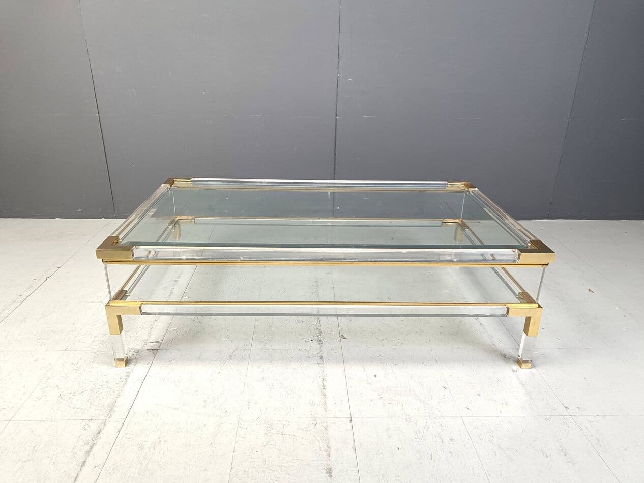 Coffee table, transparent lucite, brass, glass, Belgium, 1970s. - 264222