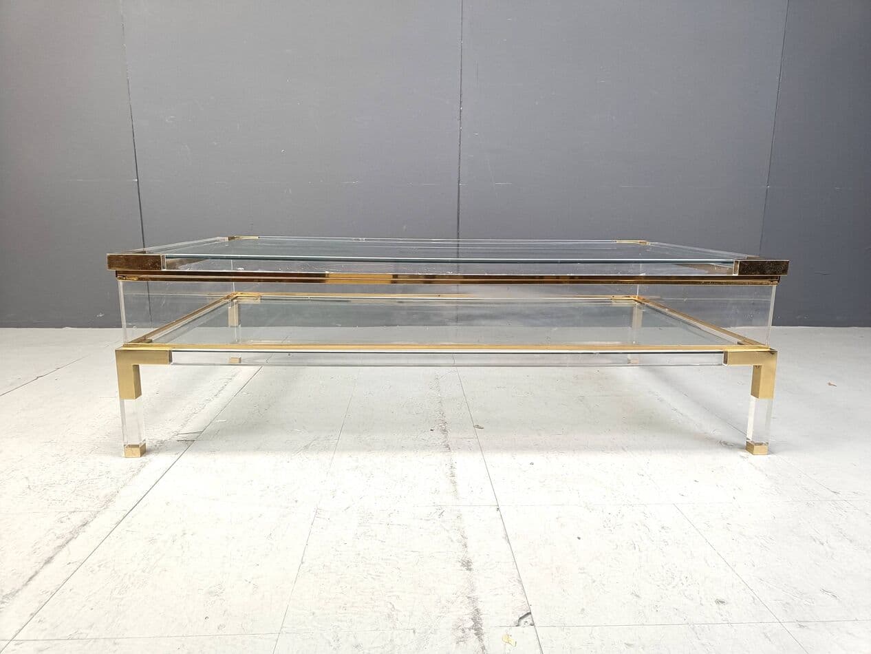 Coffee table, transparent lucite, brass, glass, Belgium, 1970s. - 264223