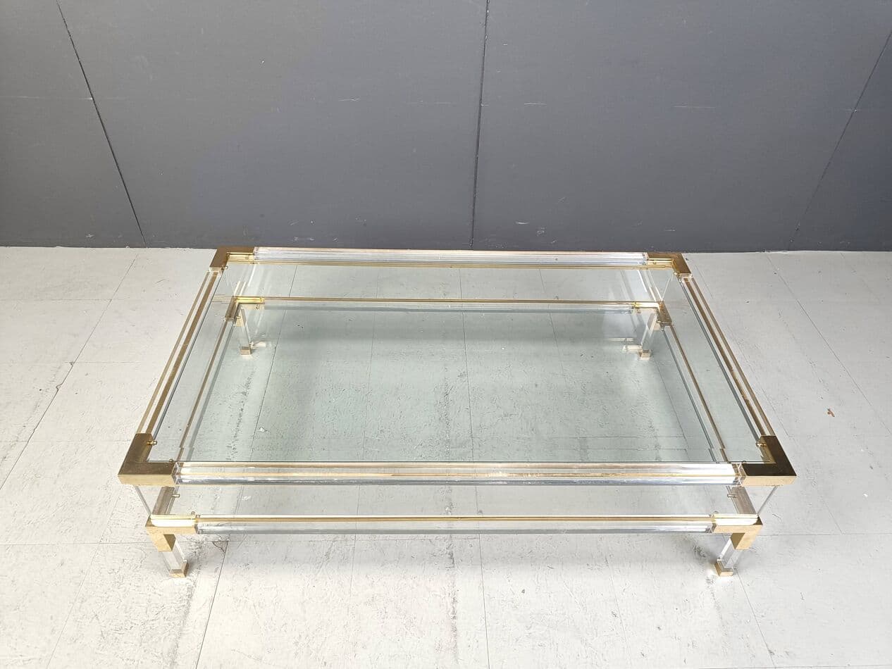 Coffee table, transparent lucite, brass, glass, Belgium, 1970s. - 264229