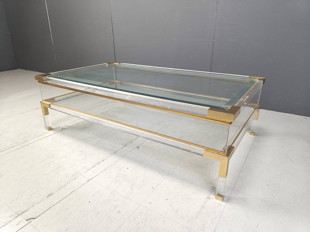 Coffee table, transparent lucite, brass, glass, Belgium, 1970s. - 264225