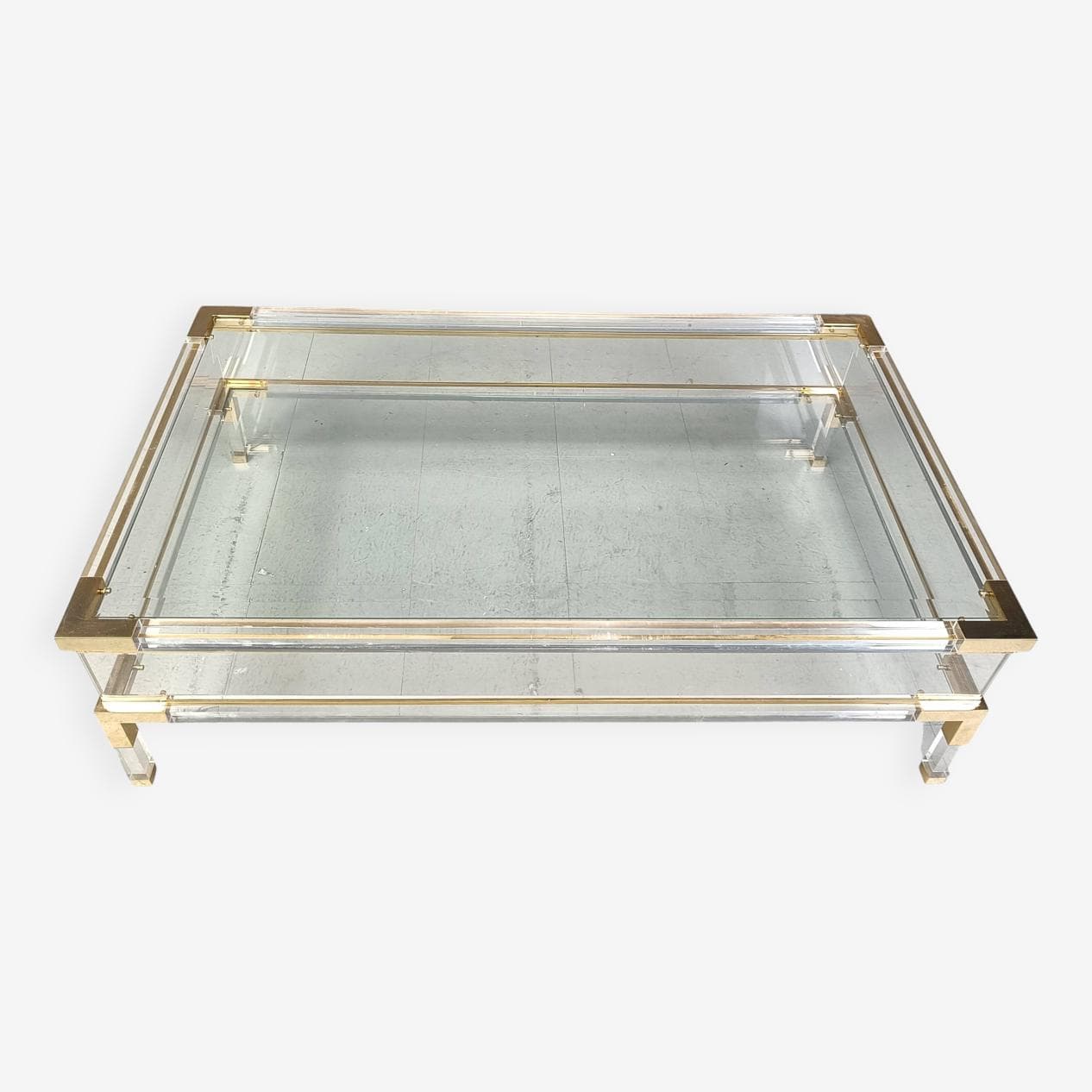 Coffee table, transparent lucite, brass, glass, Belgium, 1970s. - 264230