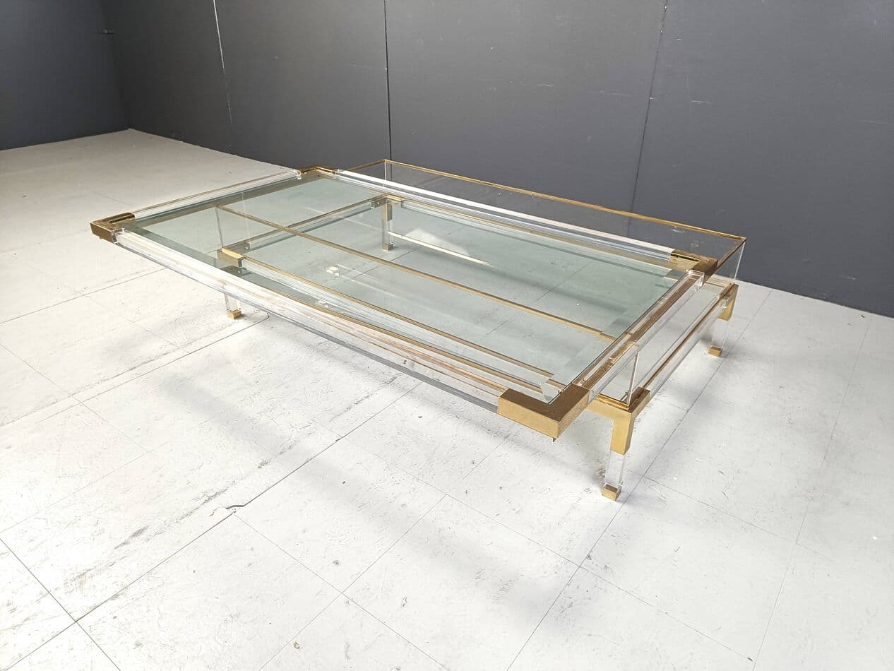 Coffee table, transparent lucite, brass, glass, Belgium, 1970s. - 264227