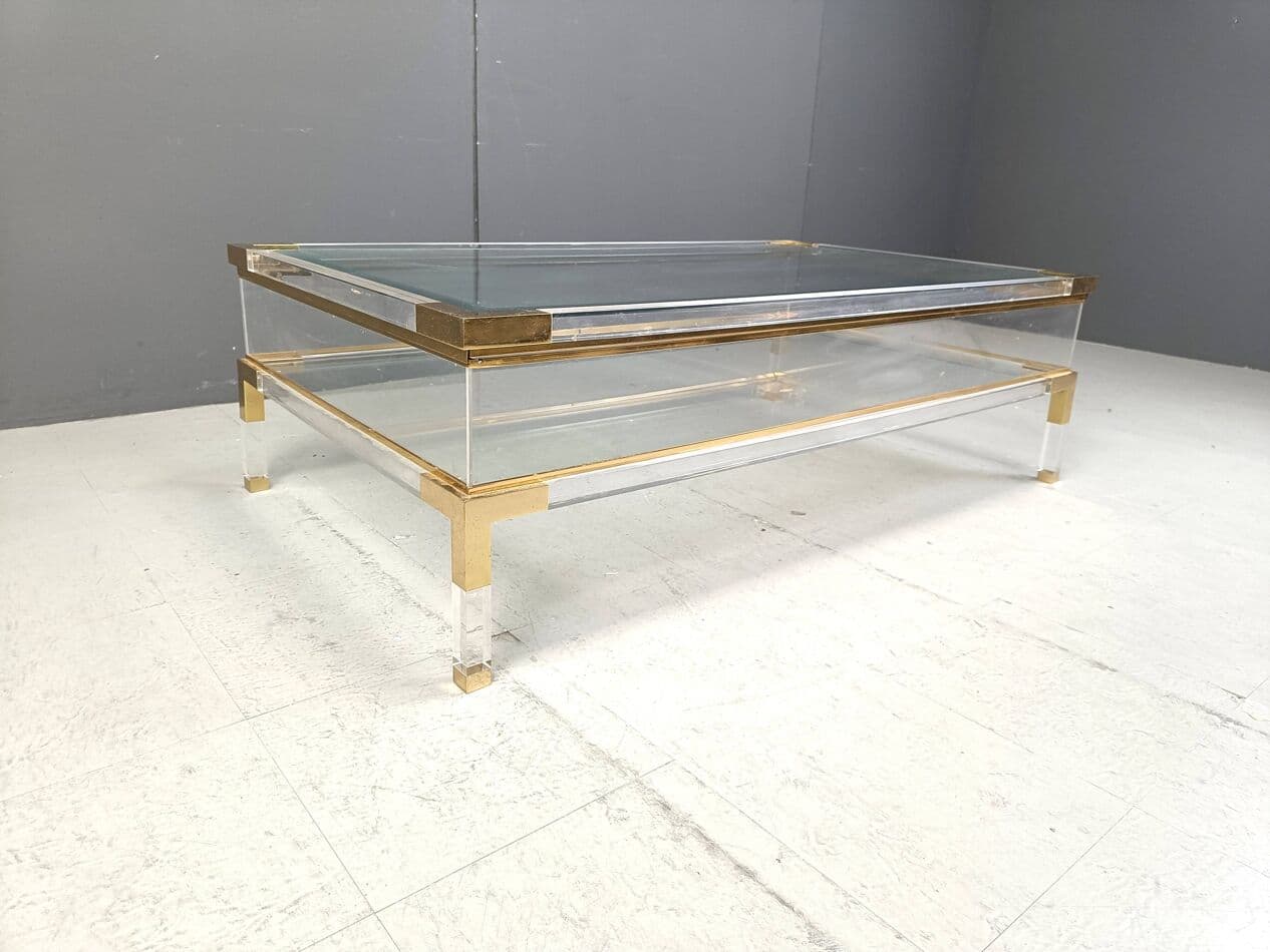 Coffee table, transparent lucite, brass, glass, Belgium, 1970s. - 264226