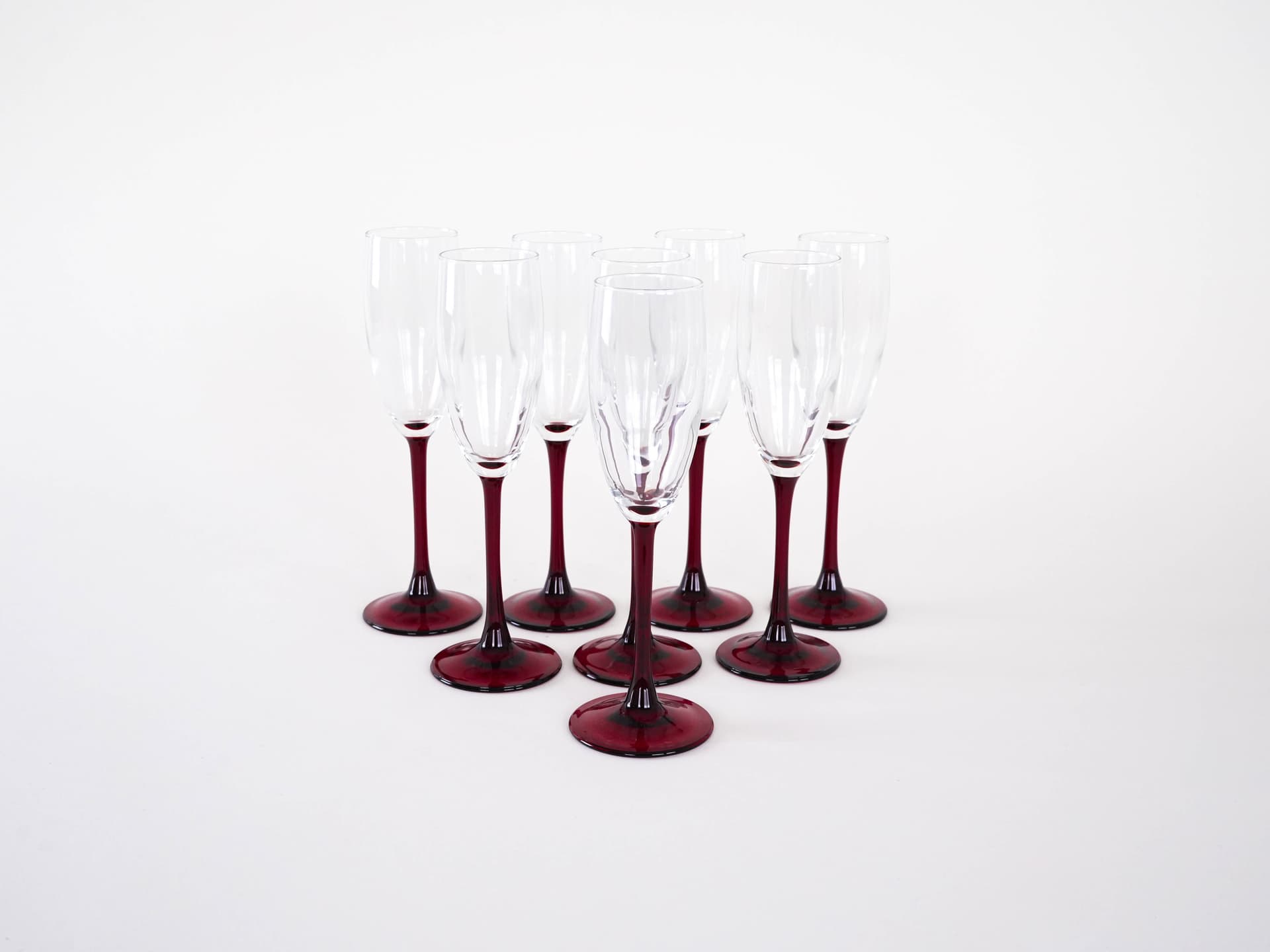 Set of champagne flutes, transparent glass red, Luminarc, France, 1970s. - 262418