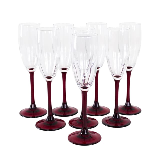 Set of champagne flutes, transparent glass red, Luminarc, France, 1970s. - DIMENSION