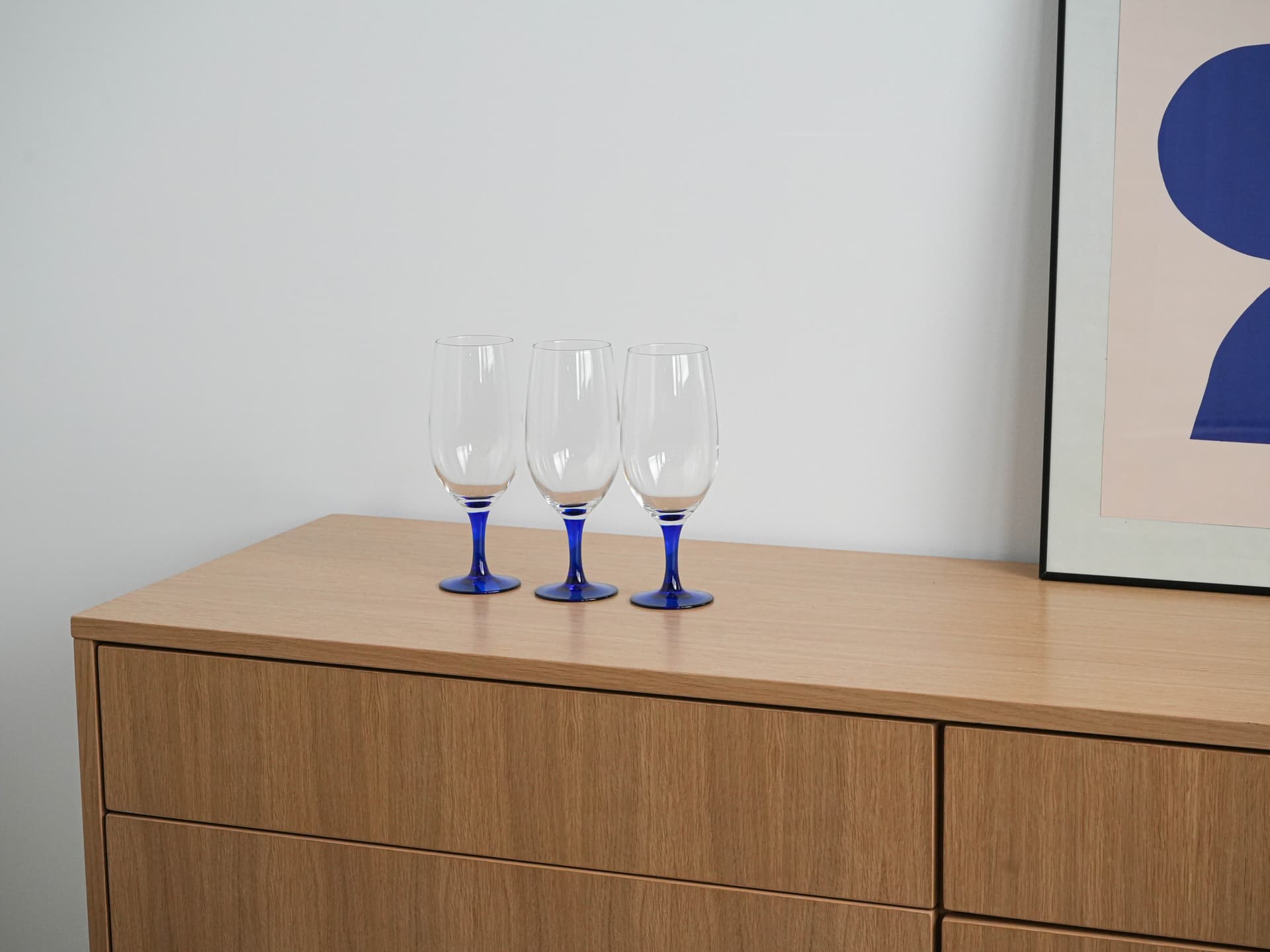 Komplet trzech kieliszków, szkło przezroczyste kobaltowy, Dania, lata 70. - 262434