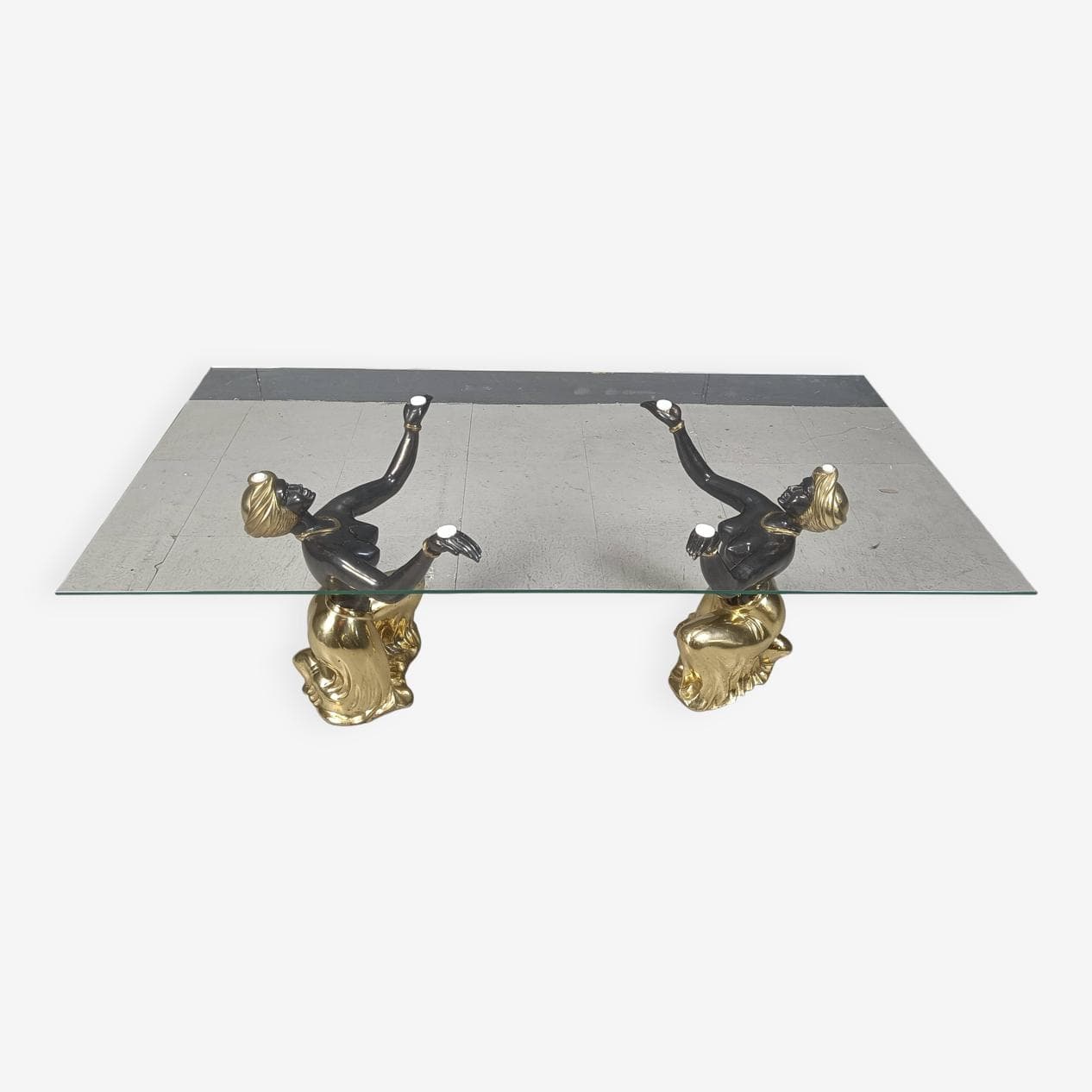 Stolik kawowy Blackamoor, mosiądz złoty, szkło, metal, Włochy, lata 70. - 264199