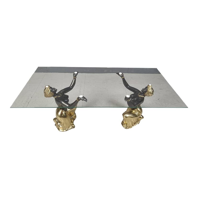 Coffee Table Blackamoor, gold brass, glass, metal, Italy, 1970s.