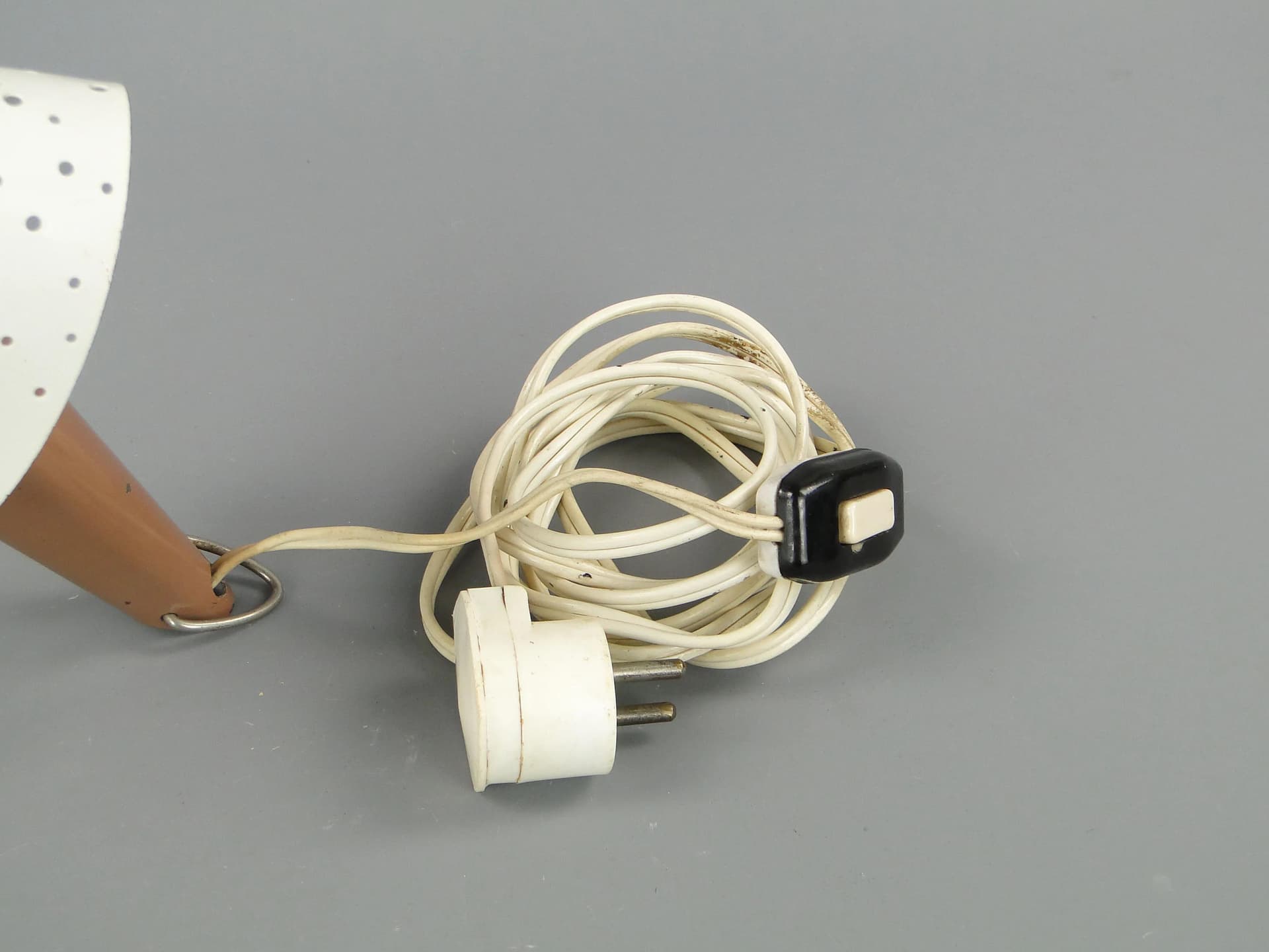 Lampa stołowa-ścienna, brązowy stal, klosz biały stal, nogi czarny stal, proj. A. Gałecki, Polska, lata 60. - 19951