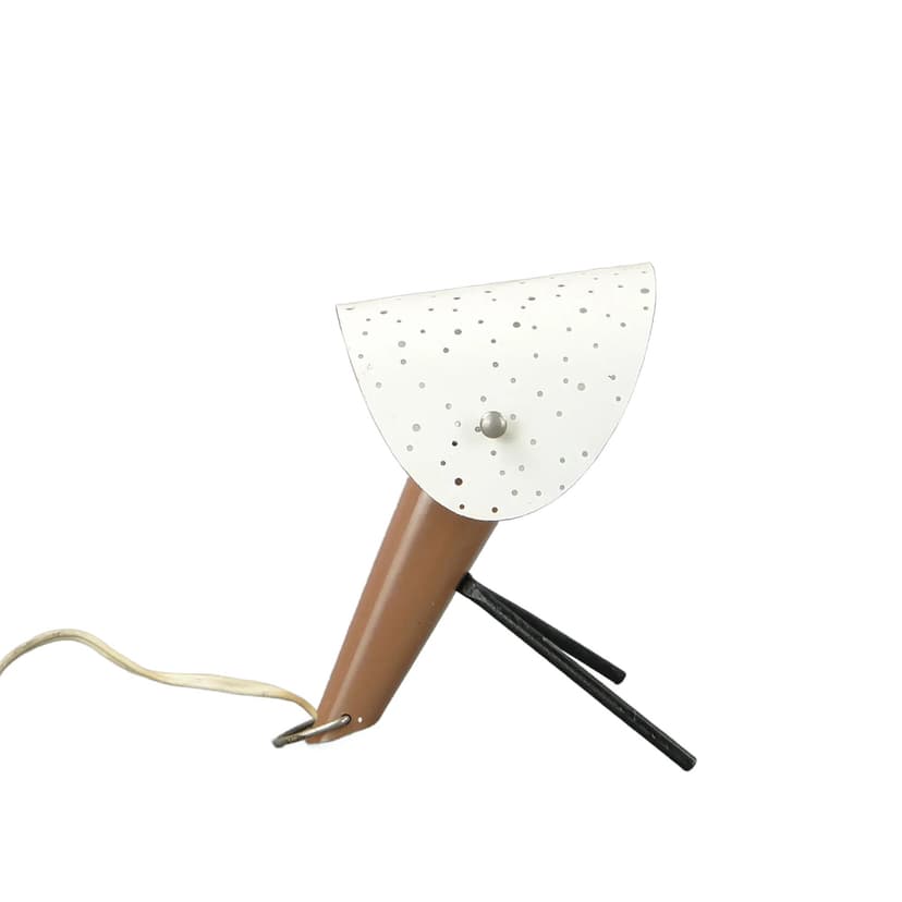 Lampa stołowa-ścienna, brązowy stal, klosz biały stal, nogi czarny stal, proj. A. Gałecki, Polska, lata 60.