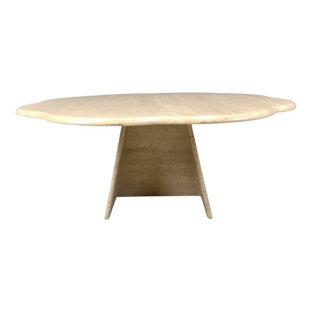 Coffee table flower, beige travertine, Italy, 1970s. - DIMENSION