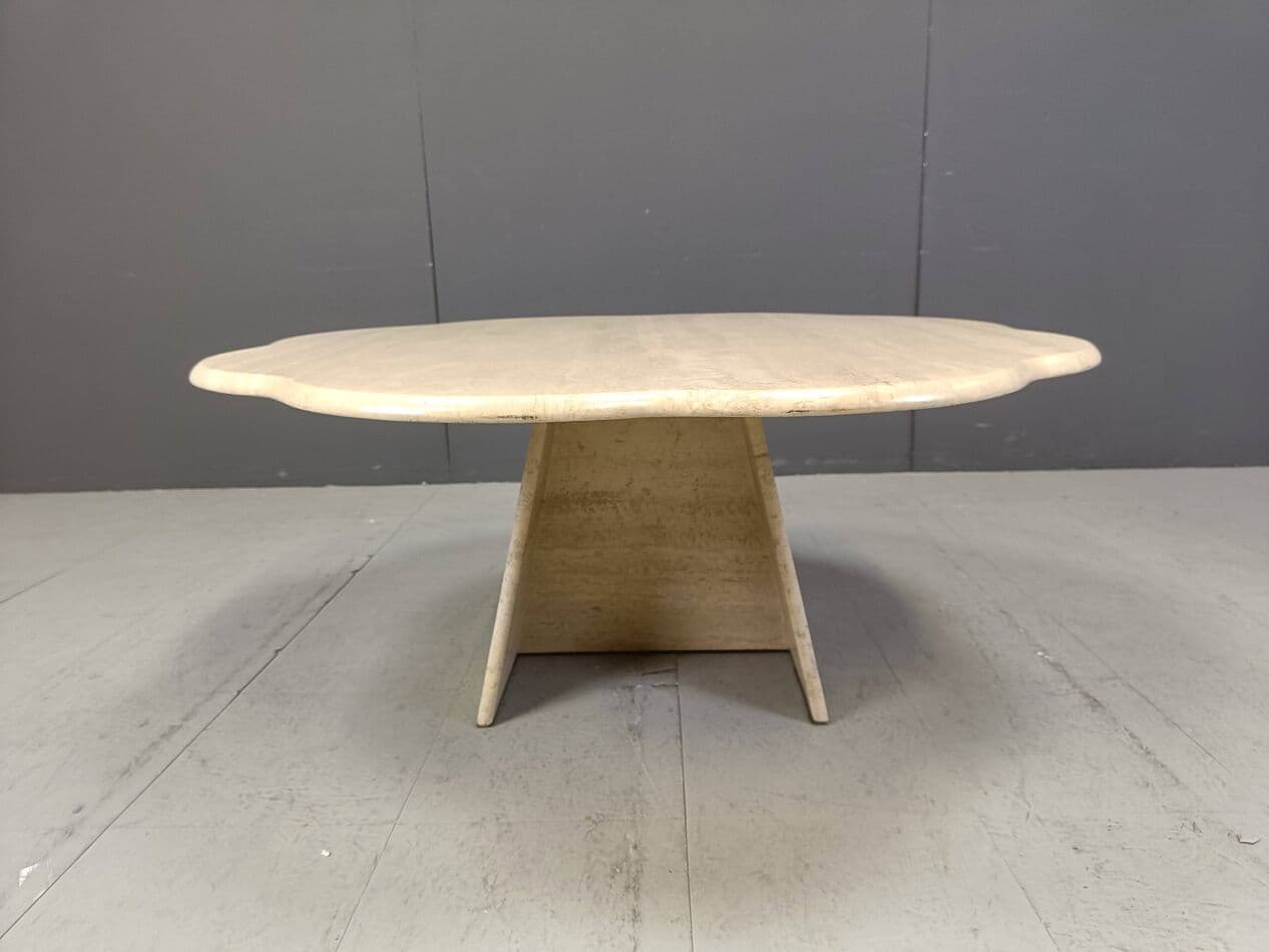 Coffee table flower, beige travertine, Italy, 1970s. - 264179