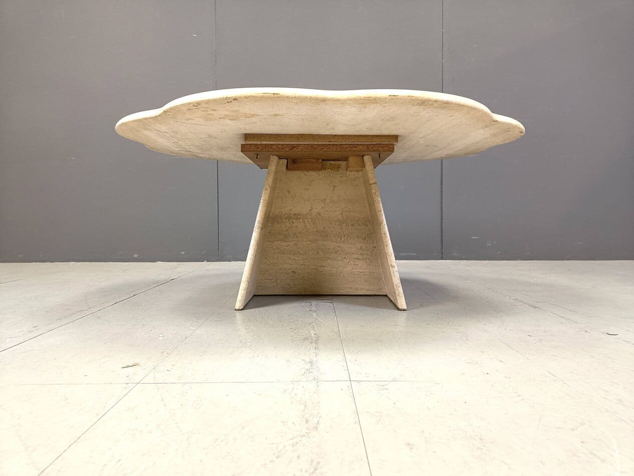 Coffee table flower, beige travertine, Italy, 1970s. - 264180