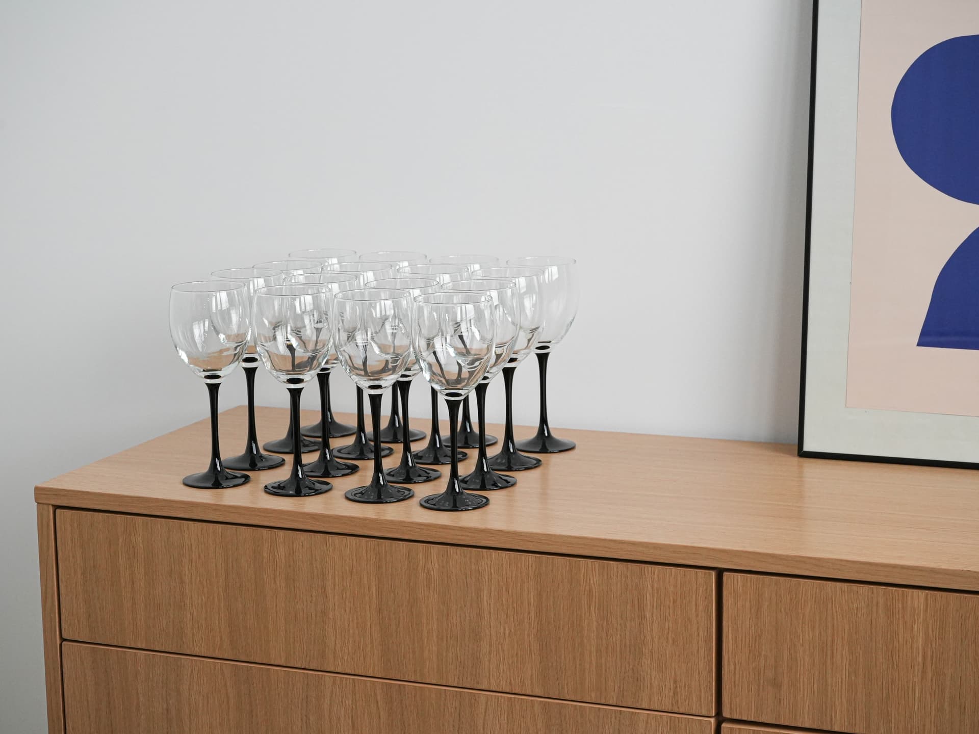 Komplet kieliszków do wina, przezroczyste szkło, szkło czarne, Dania, lata 70. - 262445