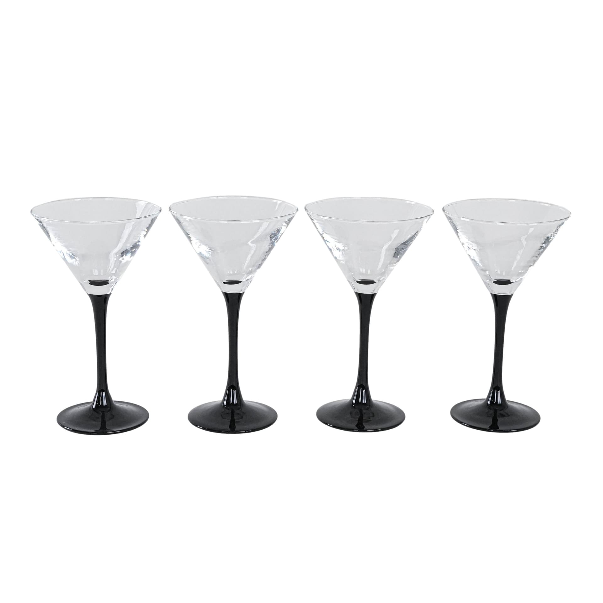Komplet kieliszków do martini, szkło przezroczyste czarne, Dania, lata 70.