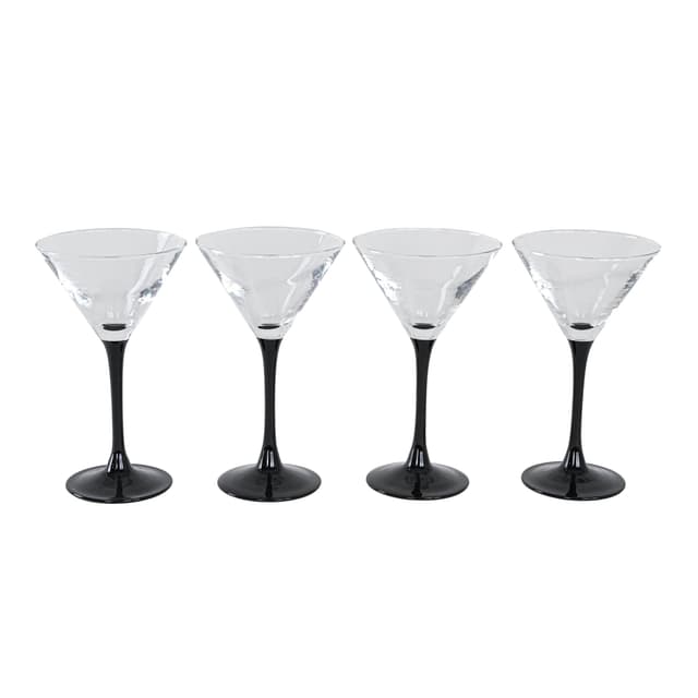 Komplet kieliszków do martini, szkło przezroczyste czarne, Dania, lata 70. - WYMIARY