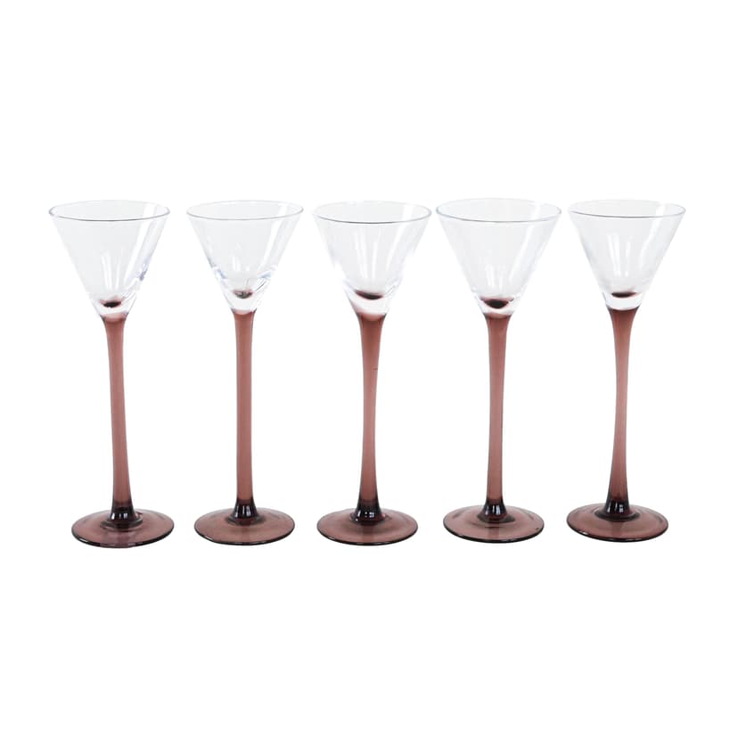 Komplet pięciu kieliszków, transparent szkło, Dania, lata 70.