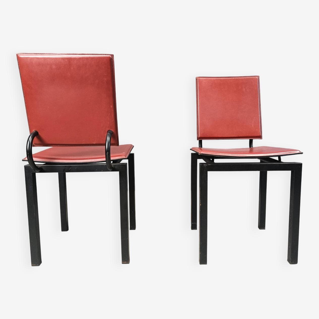 Set of four postmodern chairs, bordeaux leather, black steel, Italy, 1980s. - 264128