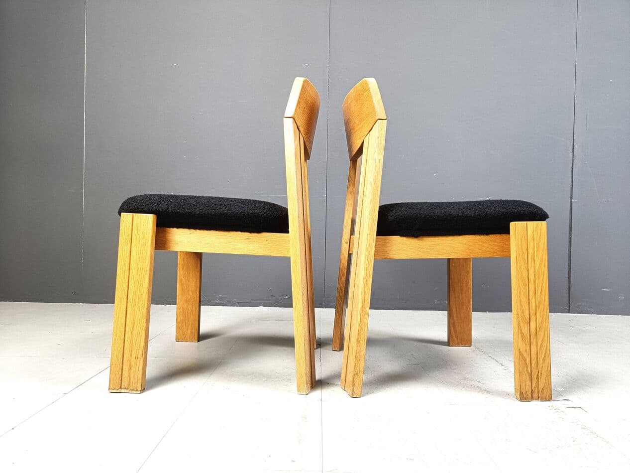 Set of Six Brutalist Chairs, brown wood, black bouclé, Germany, 1960s. - 264126
