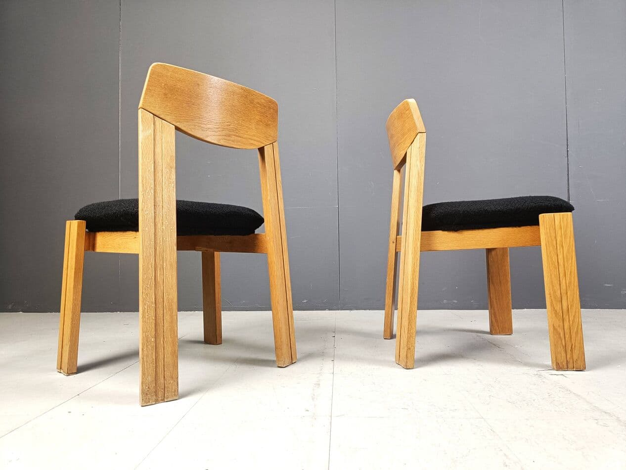 Set of Six Brutalist Chairs, brown wood, black bouclé, Germany, 1960s. - 264115