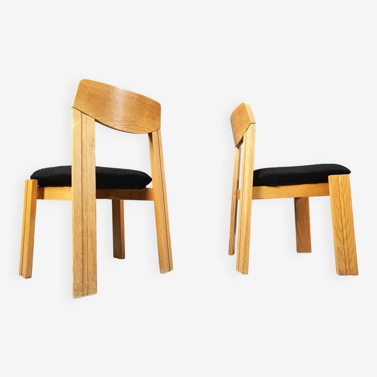 Set of Six Brutalist Chairs, brown wood, black bouclé, Germany, 1960s. - 264116