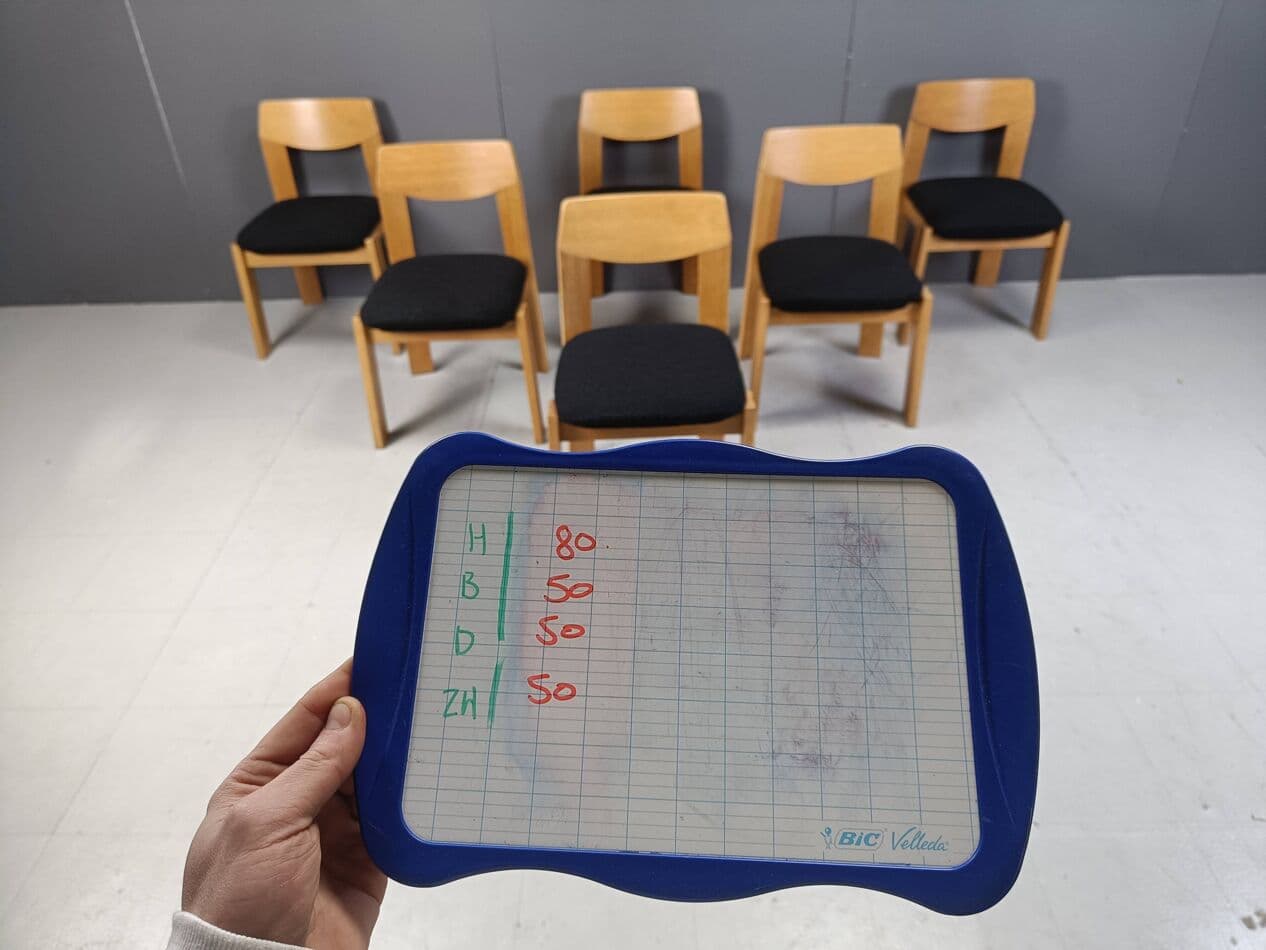 Set of Six Brutalist Chairs, brown wood, black bouclé, Germany, 1960s. - 264123