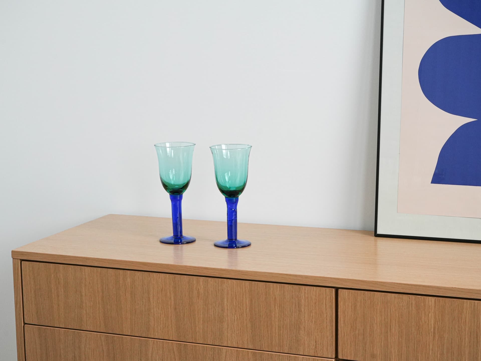 Para kieliszków zielony, szkło kobaltowy, Dania, lata 70. - 262470