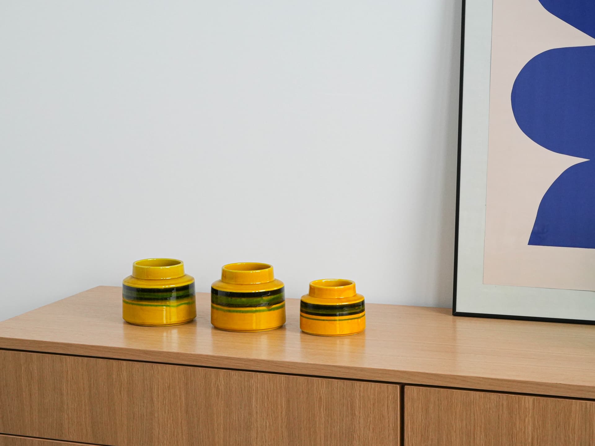 Zestaw trzech wazonów, żółty, ceramika, Włochy, lata 60. - 262478