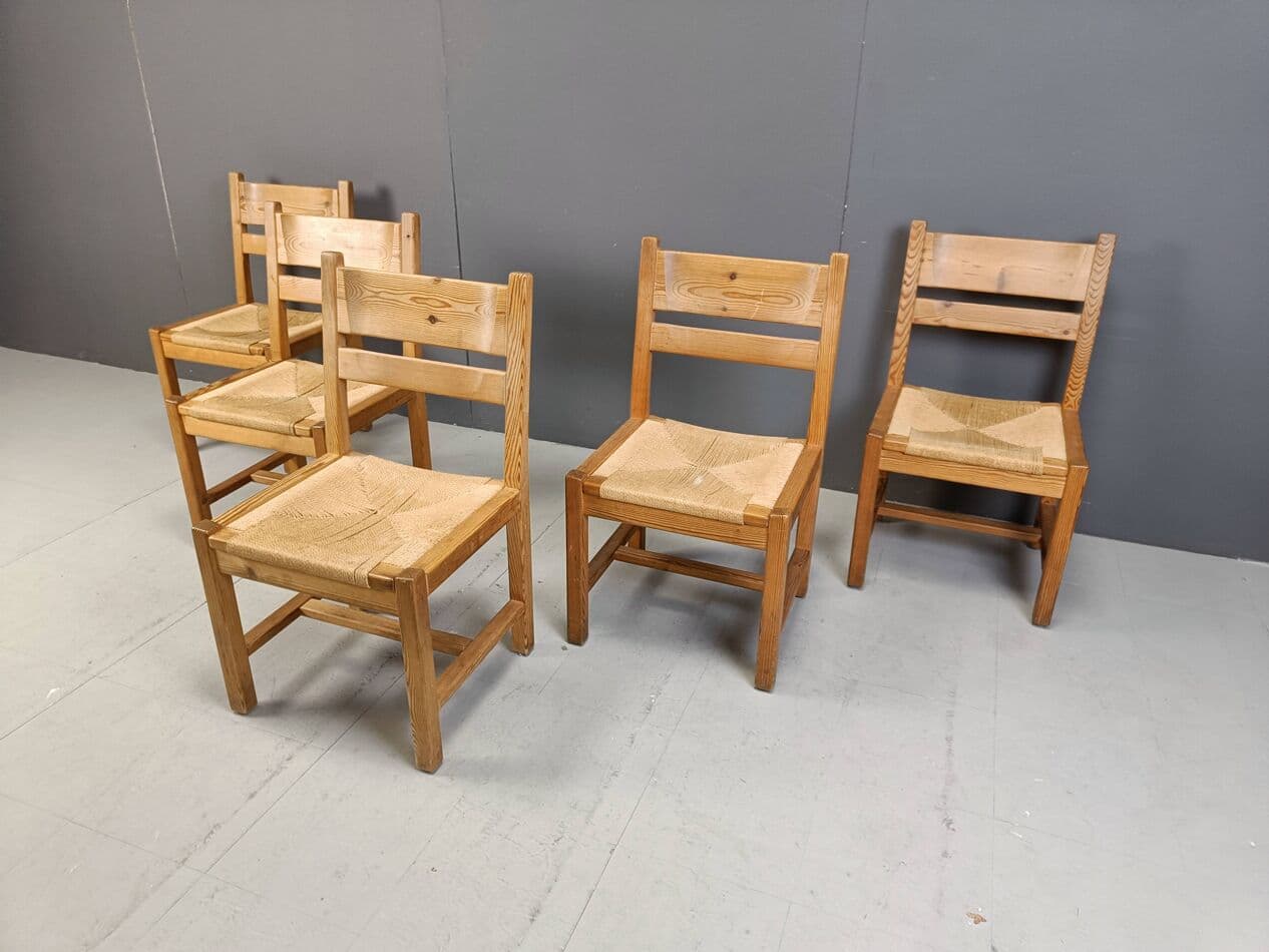Set of Five Chairs, beige pine, beige paper cord, GM Mobler, Denmark, 1960s. - 264087