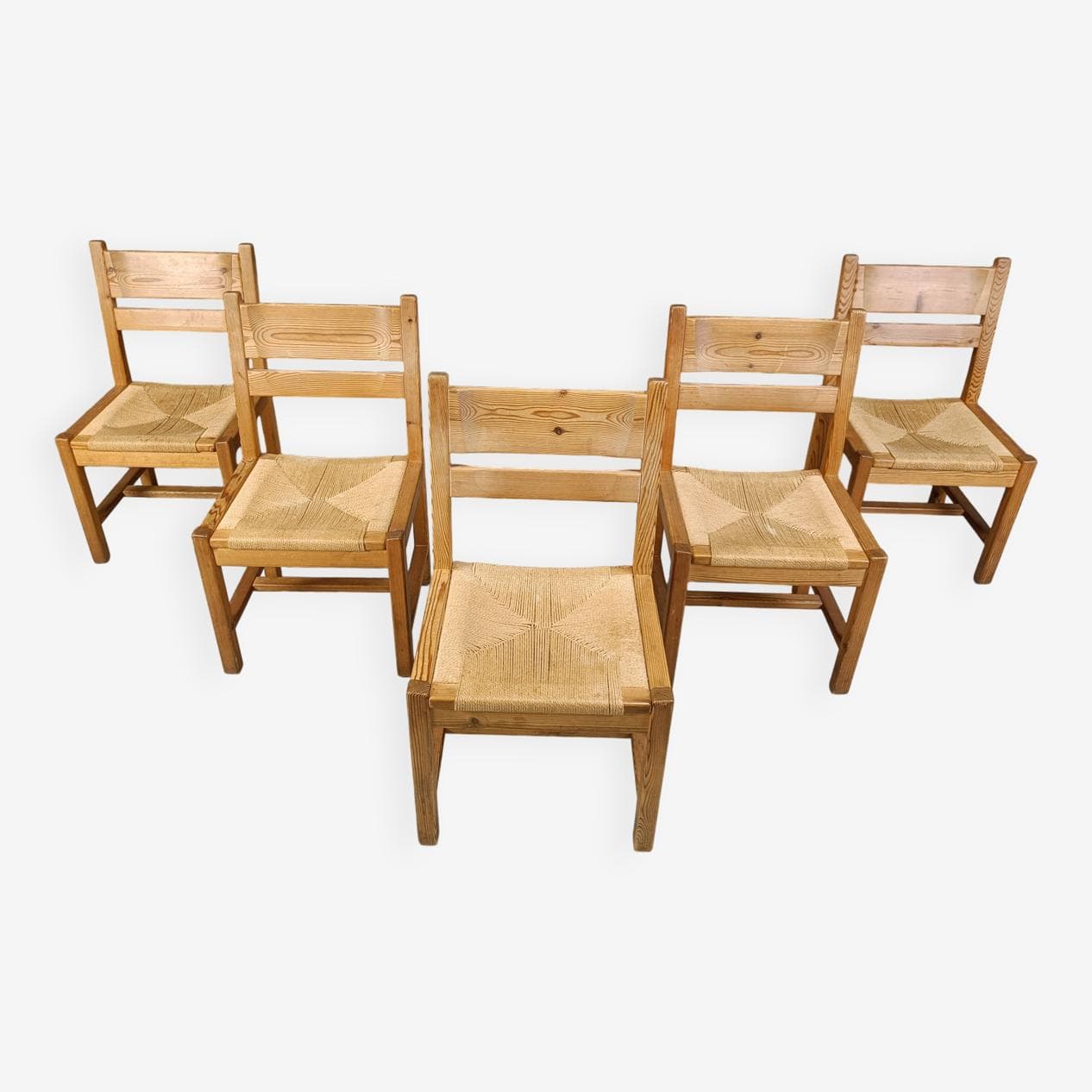 Set of Five Chairs, beige pine, beige paper cord, GM Mobler, Denmark, 1960s. - 264081