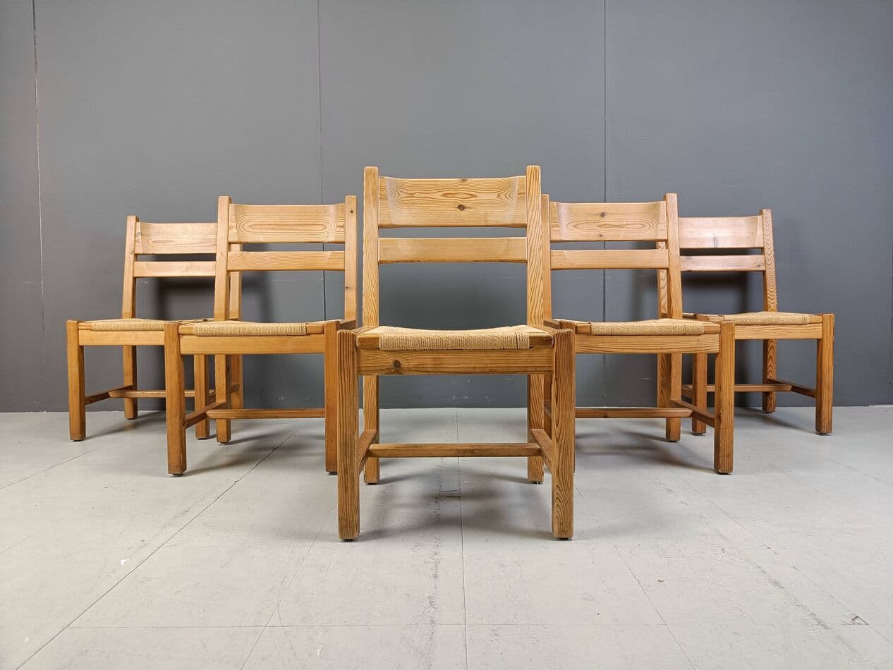 Set of Five Chairs, beige pine, beige paper cord, GM Mobler, Denmark, 1960s. - 264084