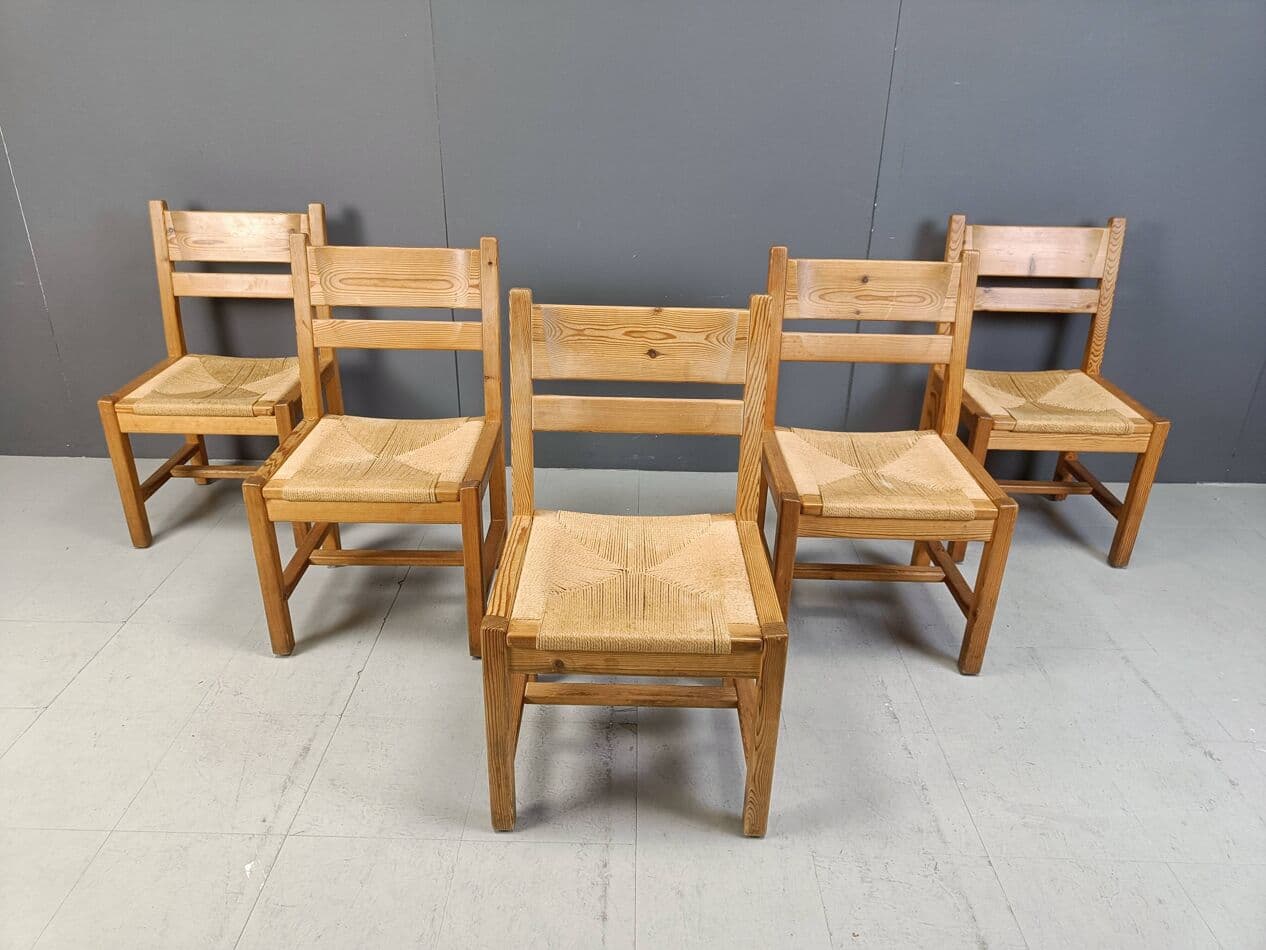 Set of Five Chairs, beige pine, beige paper cord, GM Mobler, Denmark, 1960s. - 264076