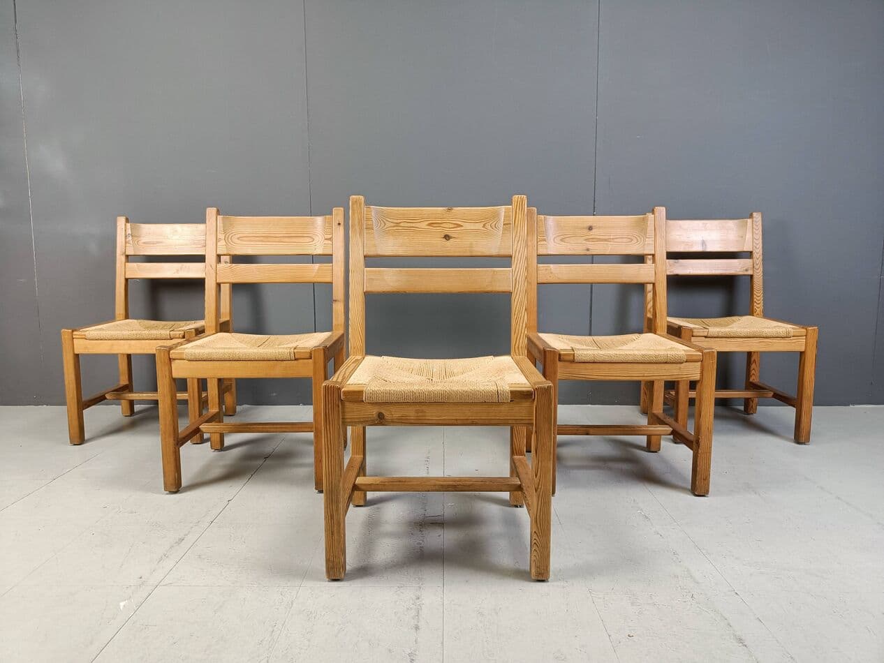 Set of Five Chairs, beige pine, beige paper cord, GM Mobler, Denmark, 1960s. - 264083