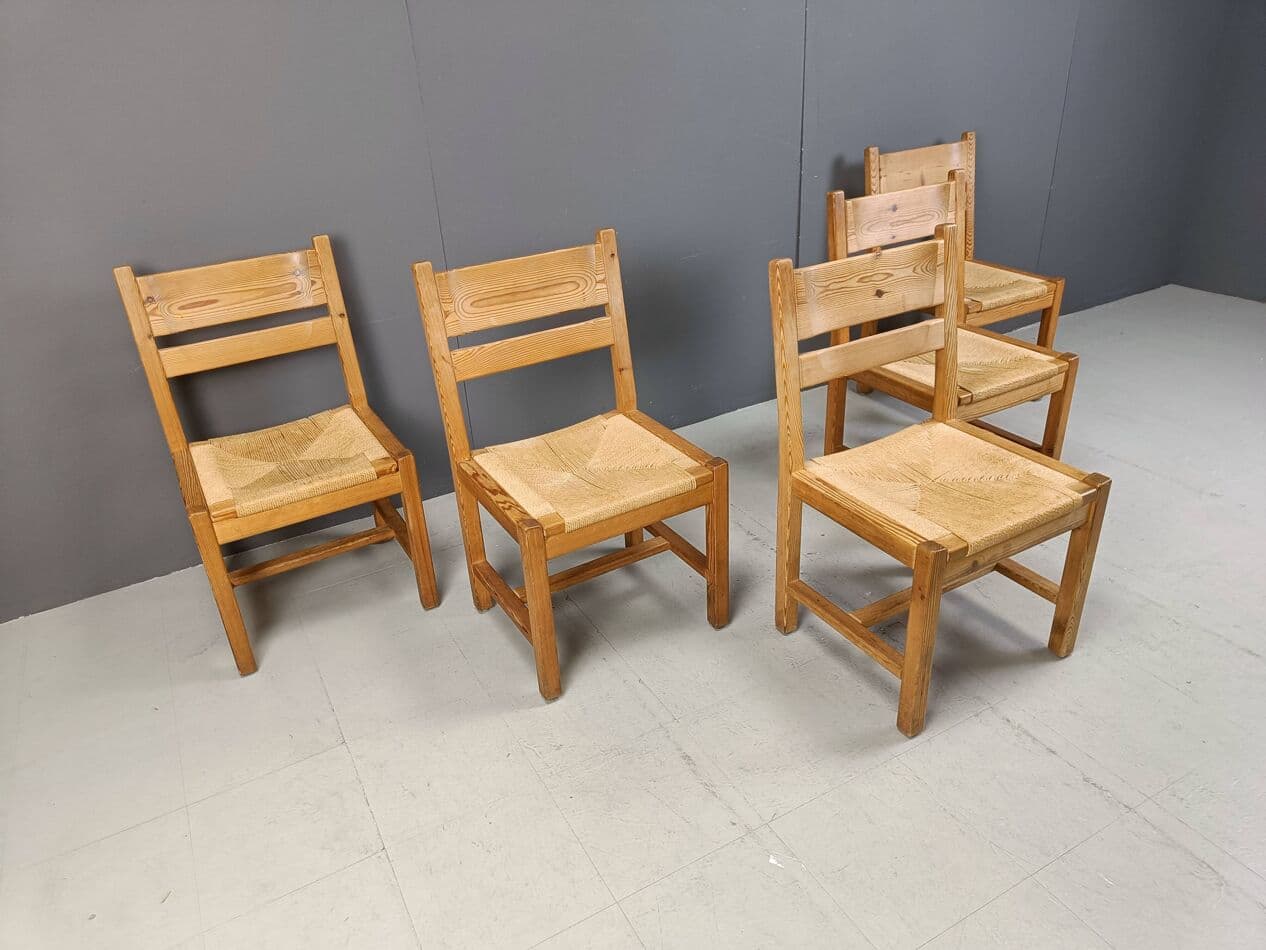 Set of Five Chairs, beige pine, beige paper cord, GM Mobler, Denmark, 1960s. - 264086