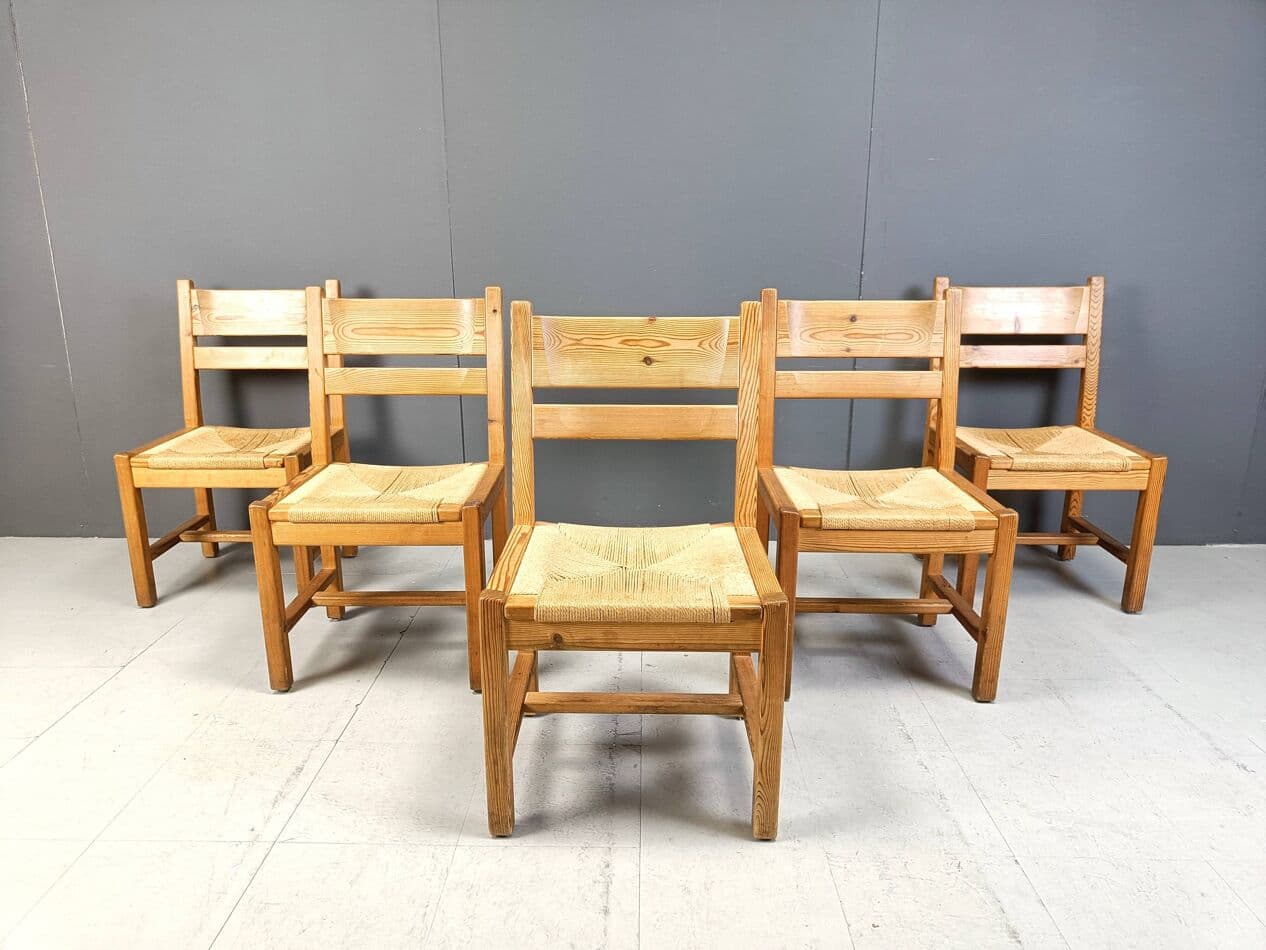 Set of Five Chairs, beige pine, beige paper cord, GM Mobler, Denmark, 1960s. - 264082
