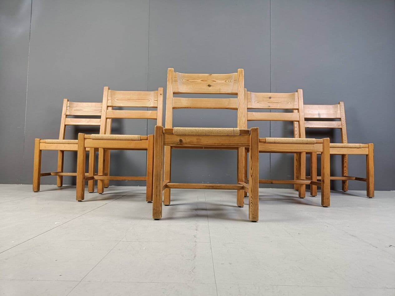 Set of Five Chairs, beige pine, beige paper cord, GM Mobler, Denmark, 1960s. - 264085