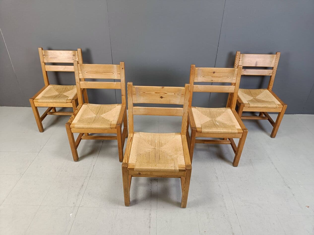 Set of Five Chairs, beige pine, beige paper cord, GM Mobler, Denmark, 1960s. - 264080