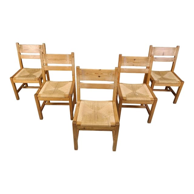 Set of Five Chairs, beige pine, beige paper cord, GM Mobler, Denmark, 1960s. - DIMENSION