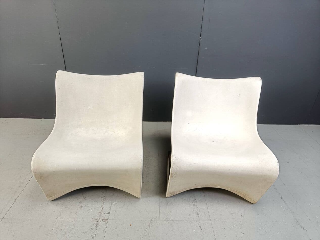 Para foteli lounge Silène, włókno szklane białe, Francja, lata 60. - 264069