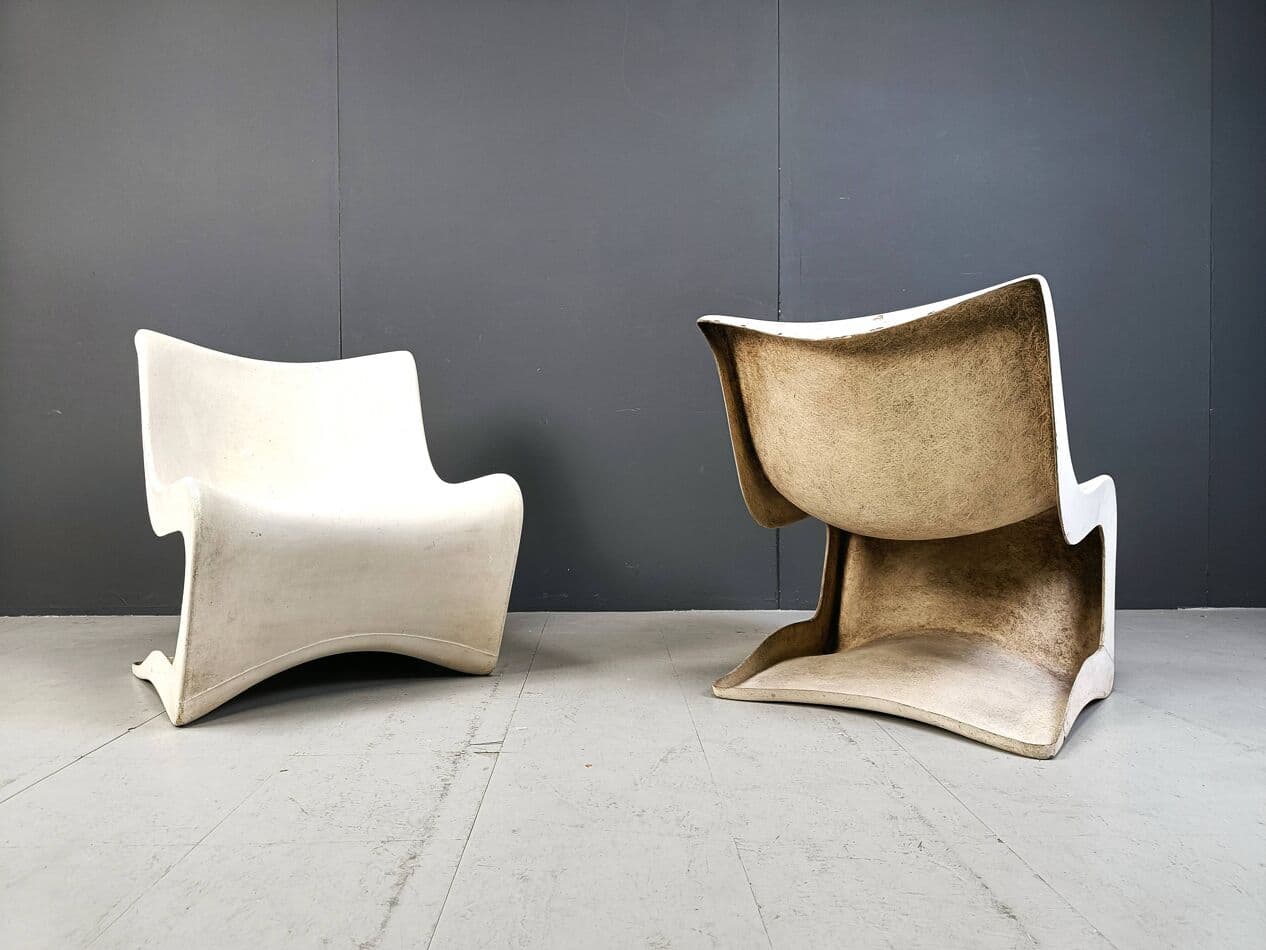 Para foteli lounge Silène, włókno szklane białe, Francja, lata 60. - 264065