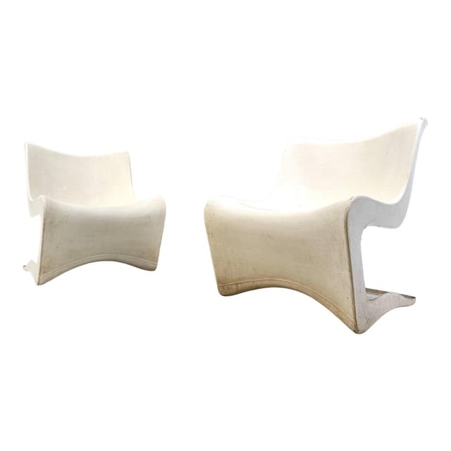 Para foteli lounge Silène, włókno szklane białe, Francja, lata 60. - WYMIARY