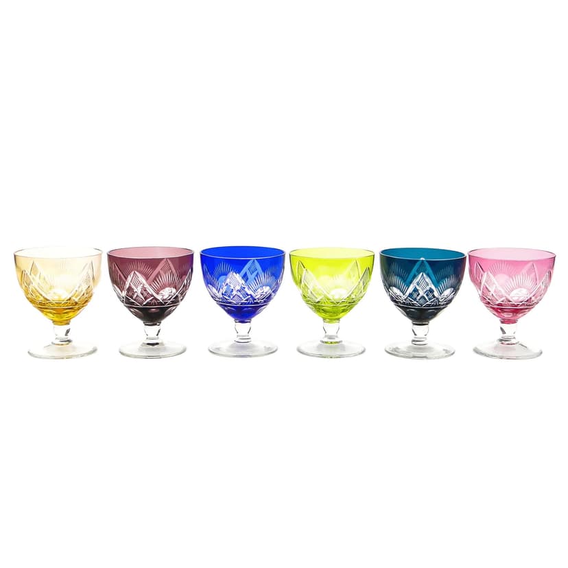 Multicolored Crystal Wine Glasses, Val Saint Lambert, Belgium, 1930s