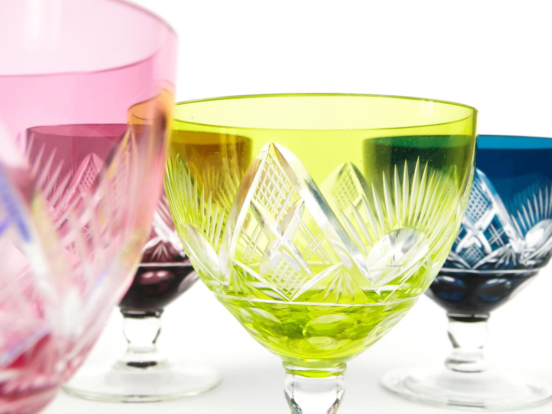 Wielokolorowe kieliszki kryształowe do czerwonego wina, Val Saint Lambert, Belgia, lata 30. - 19943