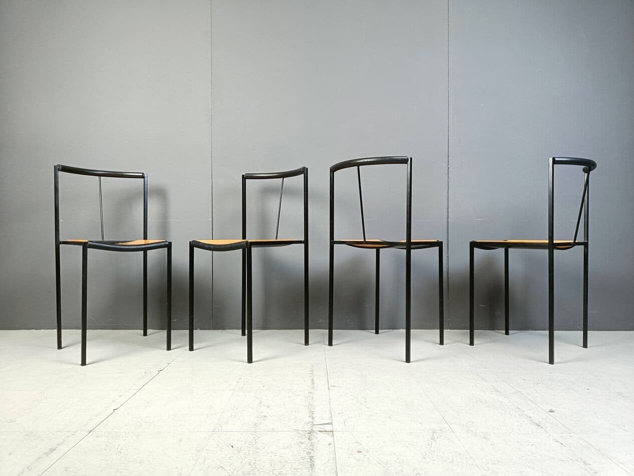 Set of Four Millepunte Chairs, black metal, light wood, by S. Calatroni, M. Peregalli, Italy, 1980s. - 264013