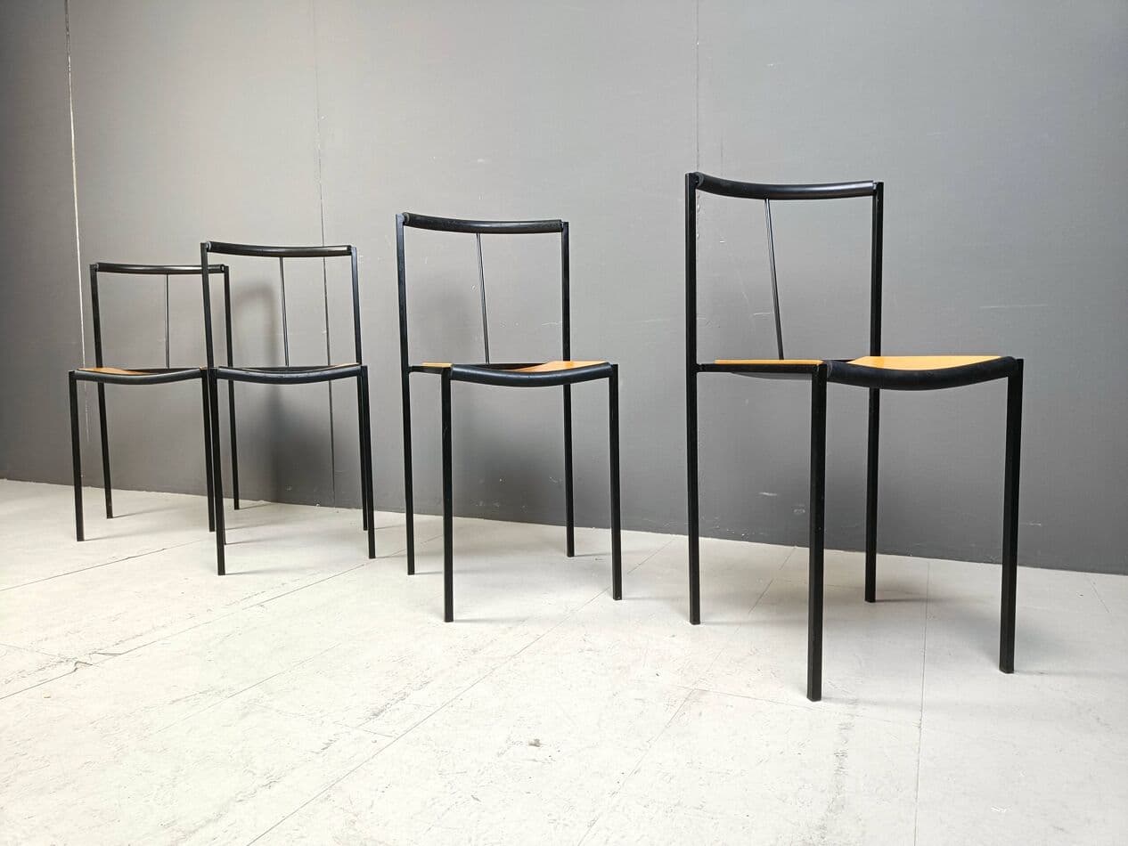Set of Four Millepunte Chairs, black metal, light wood, by S. Calatroni, M. Peregalli, Italy, 1980s. - 264014
