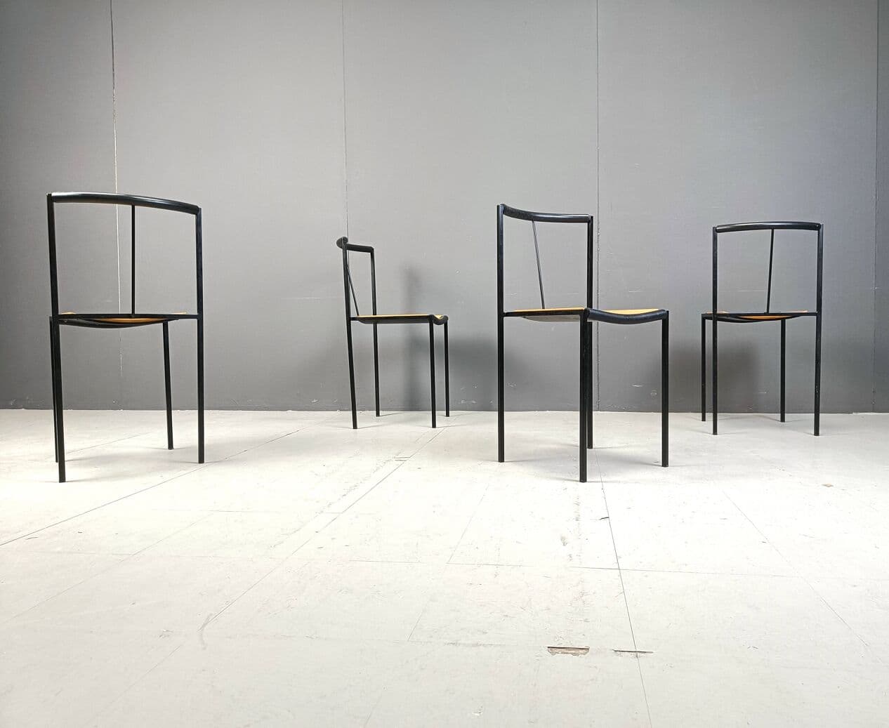 Set of Four Millepunte Chairs, black metal, light wood, by S. Calatroni, M. Peregalli, Italy, 1980s. - 264016