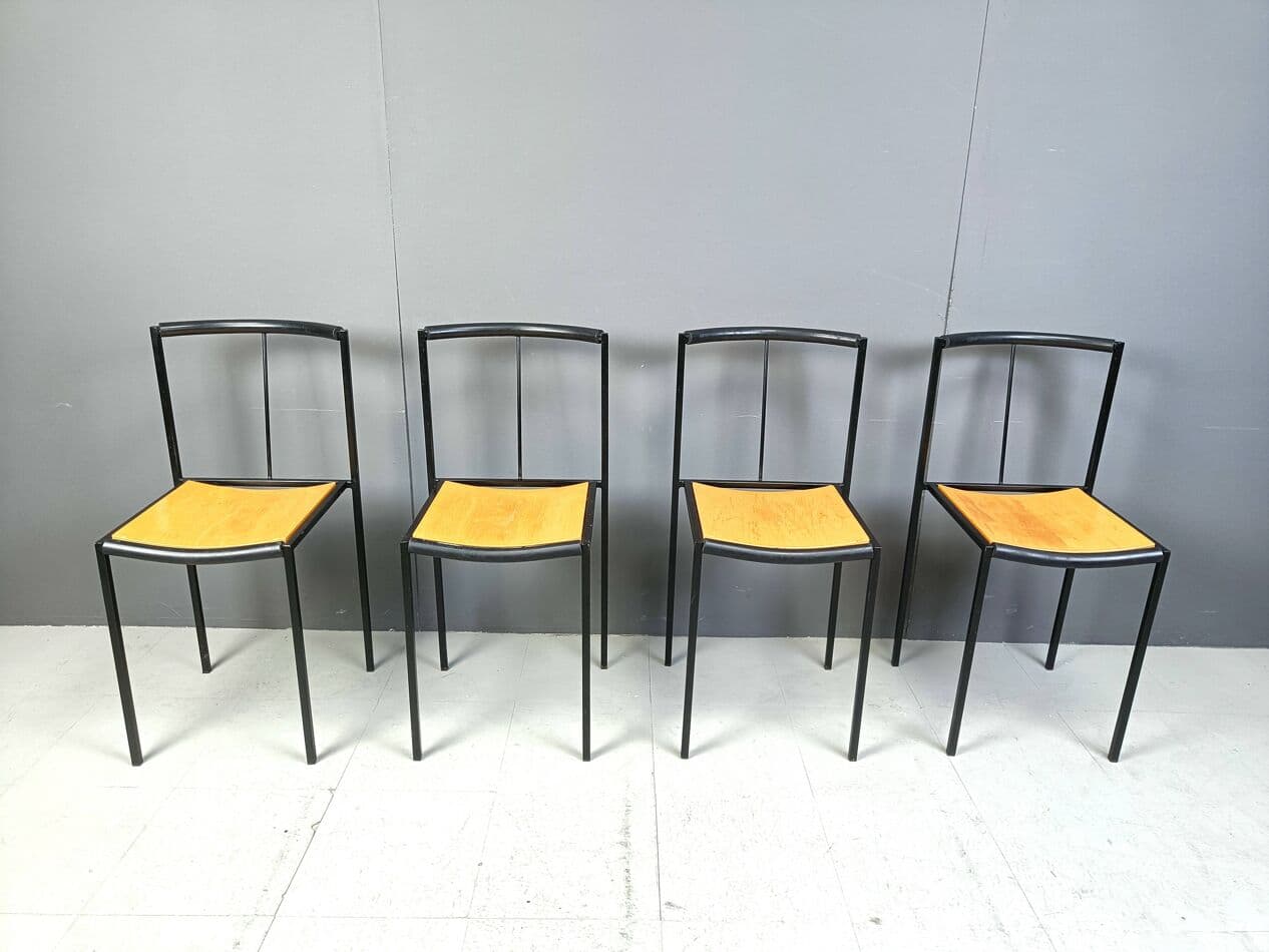 Set of Four Millepunte Chairs, black metal, light wood, by S. Calatroni, M. Peregalli, Italy, 1980s. - 264010
