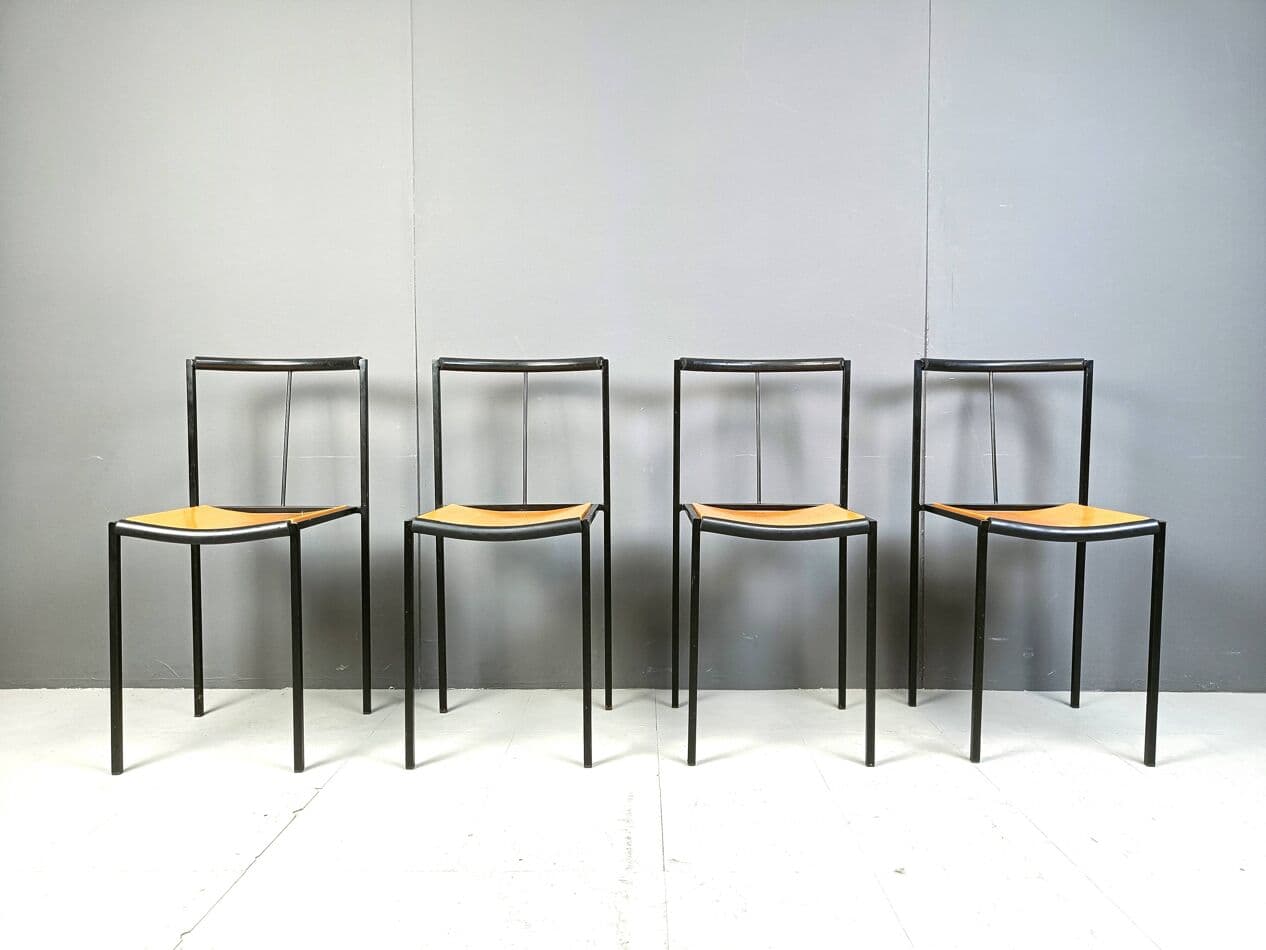 Set of Four Millepunte Chairs, black metal, light wood, by S. Calatroni, M. Peregalli, Italy, 1980s. - 264011