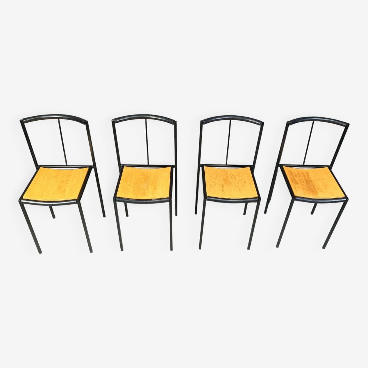 Set of Four Millepunte Chairs, black metal, light wood, by S. Calatroni, M. Peregalli, Italy, 1980s. - 264009
