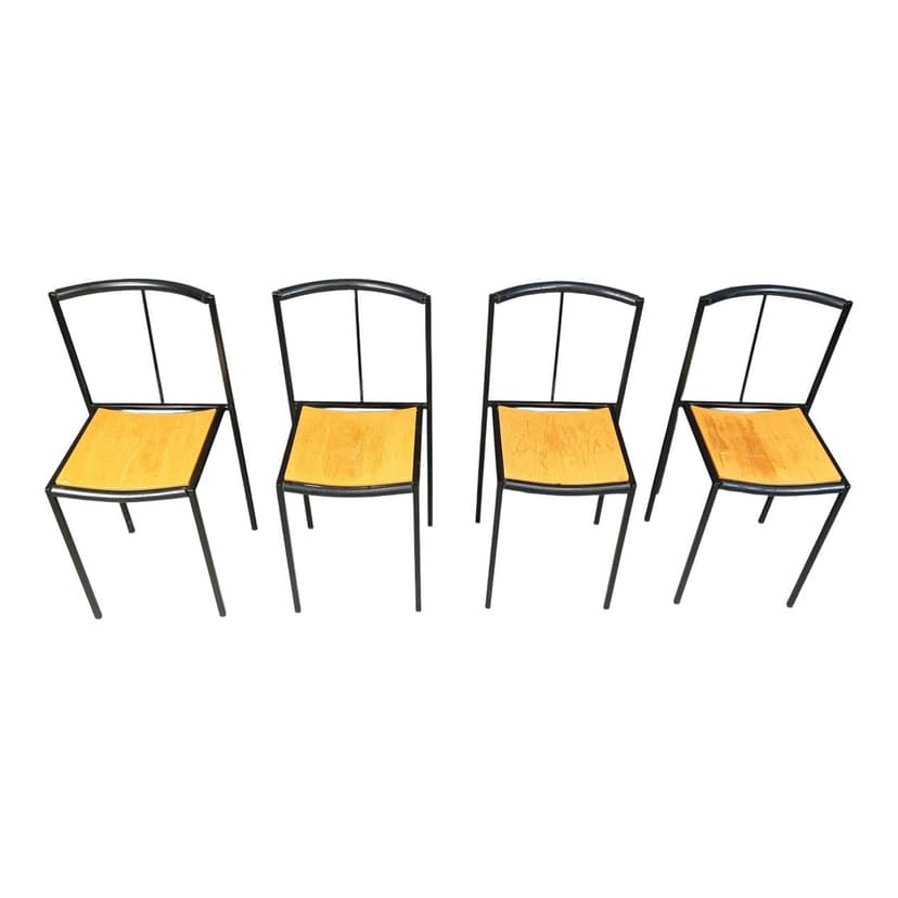 Set of Four Millepunte Chairs, black metal, light wood, by S. Calatroni, M. Peregalli, Italy, 1980s.
